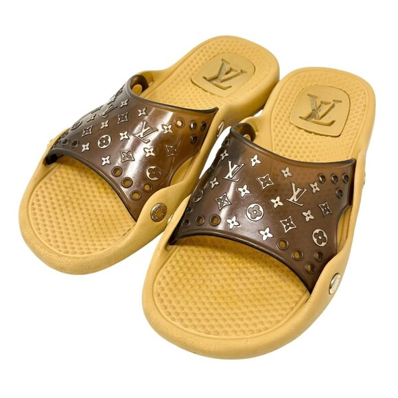 LOUIS VUITTON Vintage Monogram Logo Slide Sandals #36 US 6 Brown Rubber [103925] - Picture 4 of 13